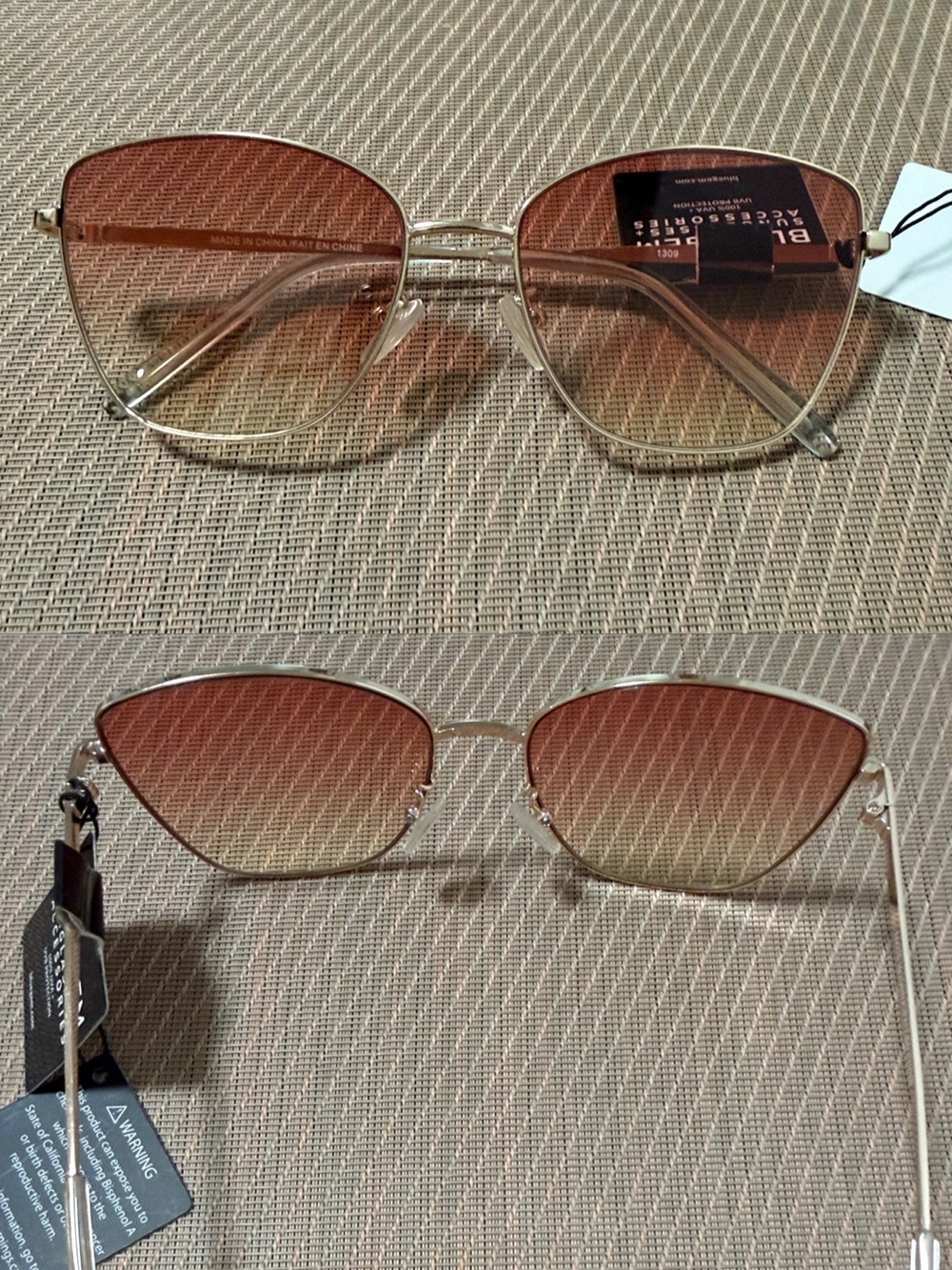Blue Gem Women’s Gold Frame Sunglasses with Pink Gradient Lenses NWT